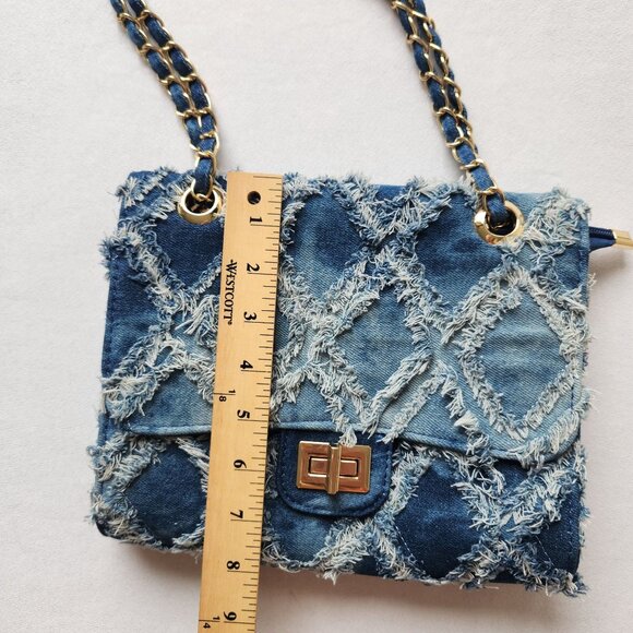 M. Marco MKP Quilted Distressed Denim Jean Handbag Crossbody Gold Chain Y2K 90s - Picture 11 of 12